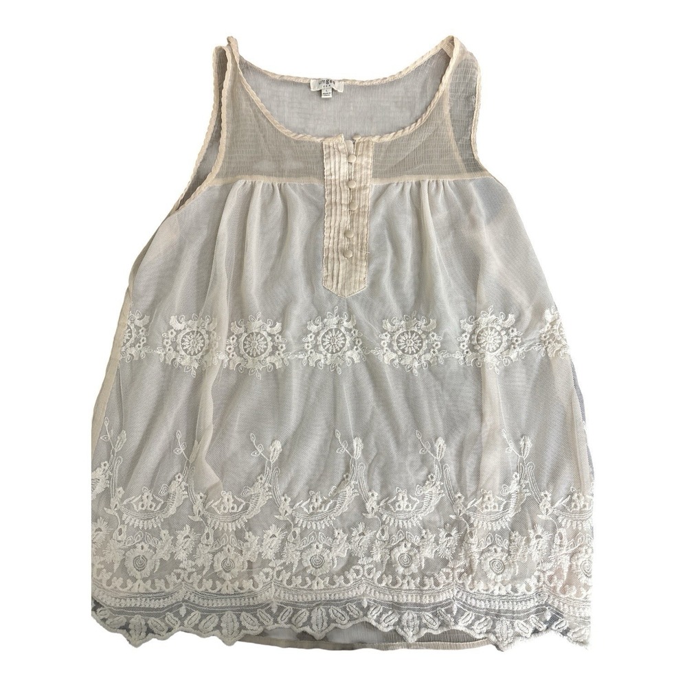 Umgee USA Ivory/Cream Sheer Tank Top Floral Lace Overlay Large Boho